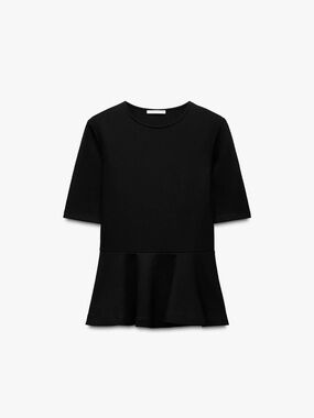 Zara Black Peplum Crewneck Top
